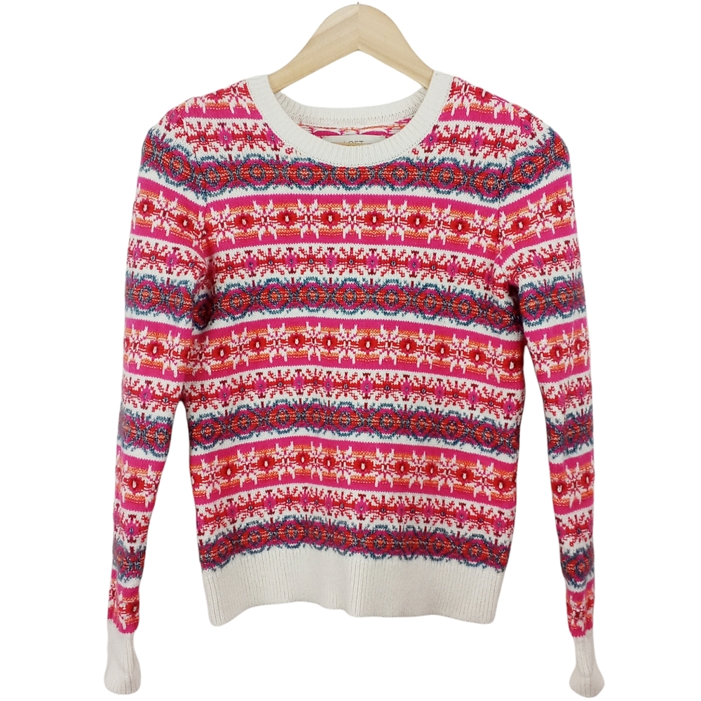 Loft Ann Taylor Colorful Fair Isle Striped Pullover Sweater Cotton Wool Size XS